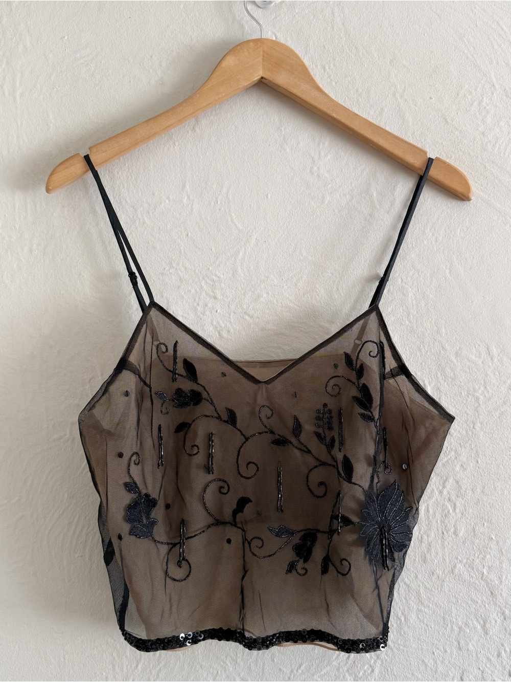 Victoria’s Secret Black Sheer Embroidered Cami Top Size M